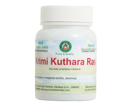 Krimi kuthara Ras Adarsh Ayurvedic, 40 gramy ~ 100 tabletek Krimi kuthara Ras Adarsh Ayurvedic, 40 gramy ~ 100 tabletek
