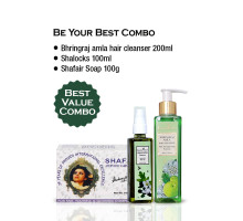 Combo Be Your Best — Shafair Plus + Płyn do włosów Bhringraj Amla + Shalocks Premium, 100 gramów + 200 ml + 100 ml